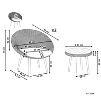 Set da bistrot da balcone con cuscini in vimini PE beige, tavolino e 2 sedie dal design moderno per esterni
