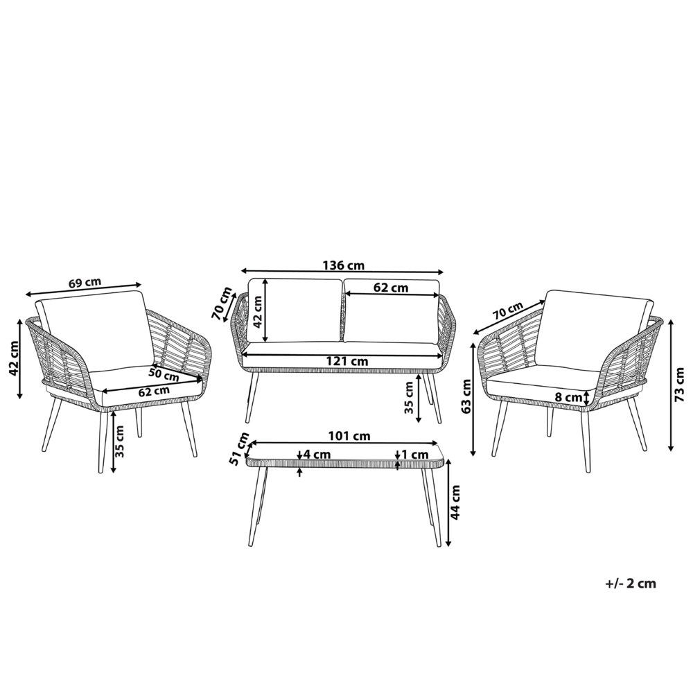 Balcone set bistrot Beige Rattan sintetico Cuscini Tavolino e 2 Sedie Design Esterno Moderno