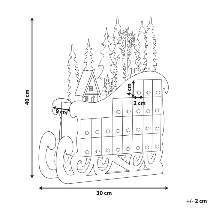 Decorazione natalizia Luce marrone LED Calendario dell'Avvento a forma di slitta Decorazione scandinava