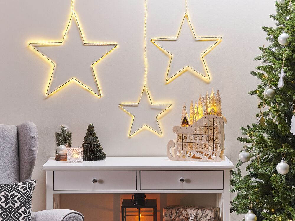 Set di 3 Stelle Natalizie Decorazione per Interno ed Esterno con Luci a LED Stella Bianca in Metallo