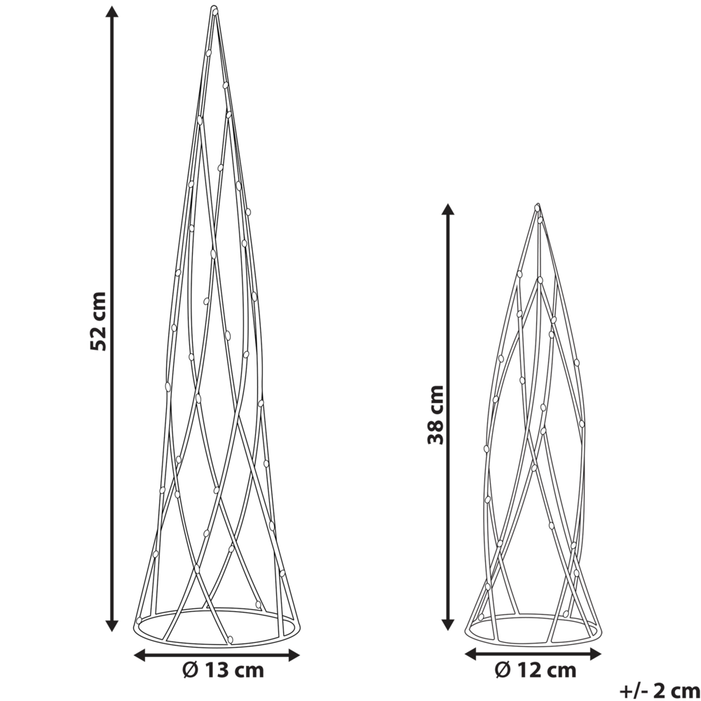 Moderno Set di 2 Alberi di Natale Decorativi con Luci Led in Metallo Nero