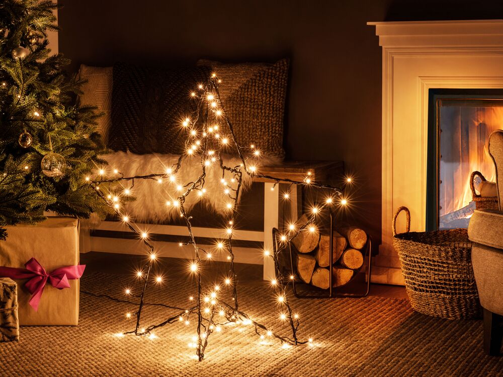 Set di 2 Alberi di Natale Decorativi con Luci a LED in Metallo Nero