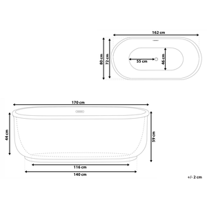 Vasca da Bagno Freestanding 170 cm Acrilico Sanitario Bianco e Nero