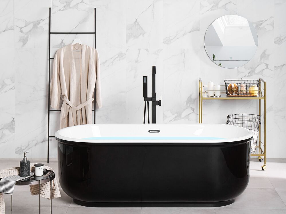 Vasca da Bagno Freestanding 170 cm Acrilico Sanitario Bianco e Nero