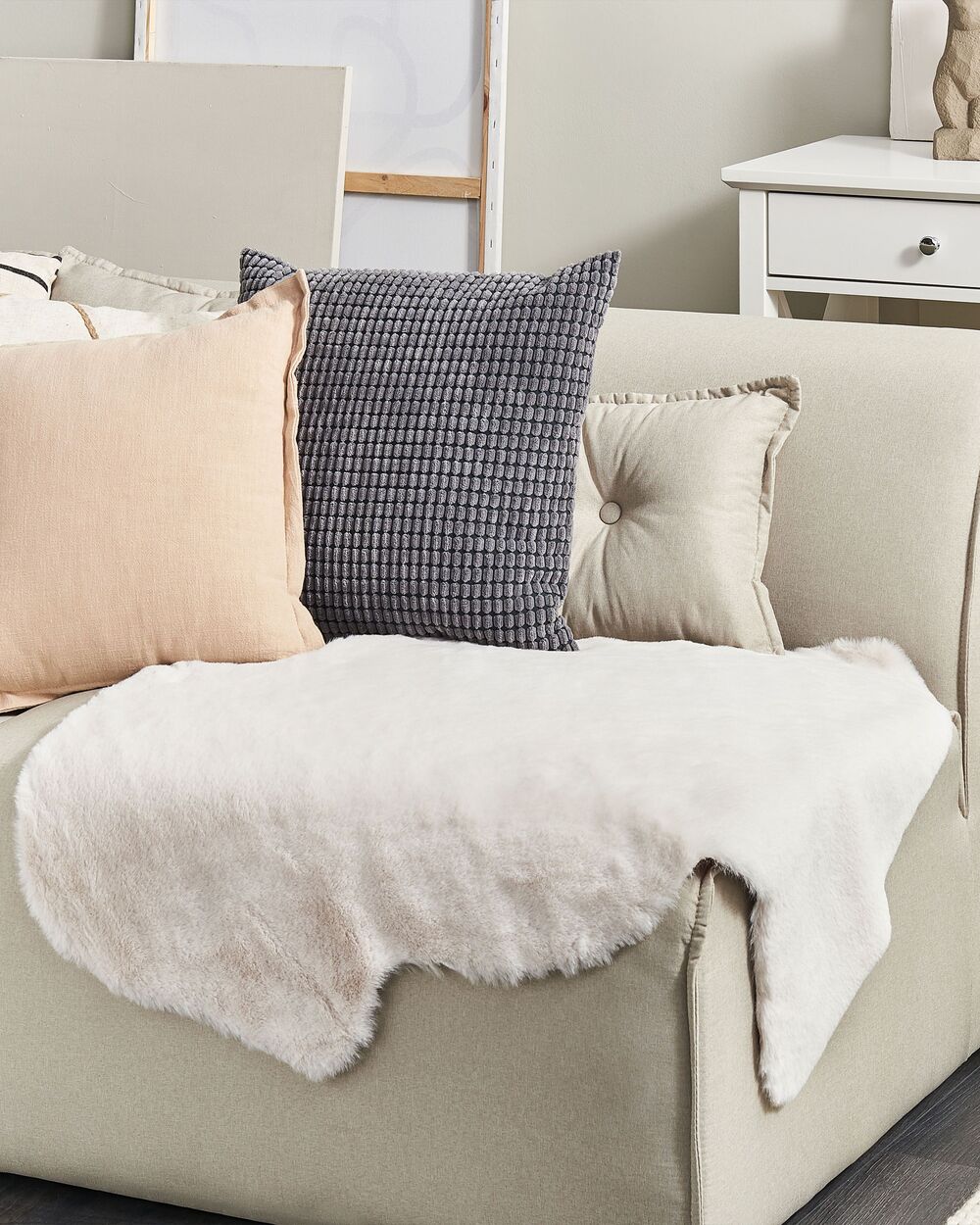 Moderna Pelliccia Sintetica di Coniglio Morbida 60 x 90 cm Color Beige