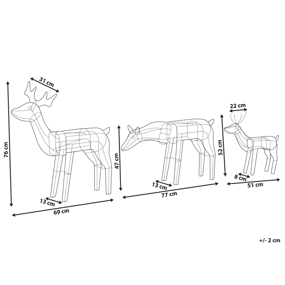 Set di 2 Decorazioni Natalizie da Esterno Renne in Varie Dimensioni con Luci LED Bianco
