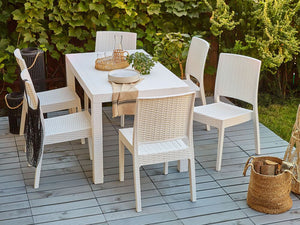 Set da pranzo da giardino Tavolo rettangolare di colore bianco 6 posti in stile costiero