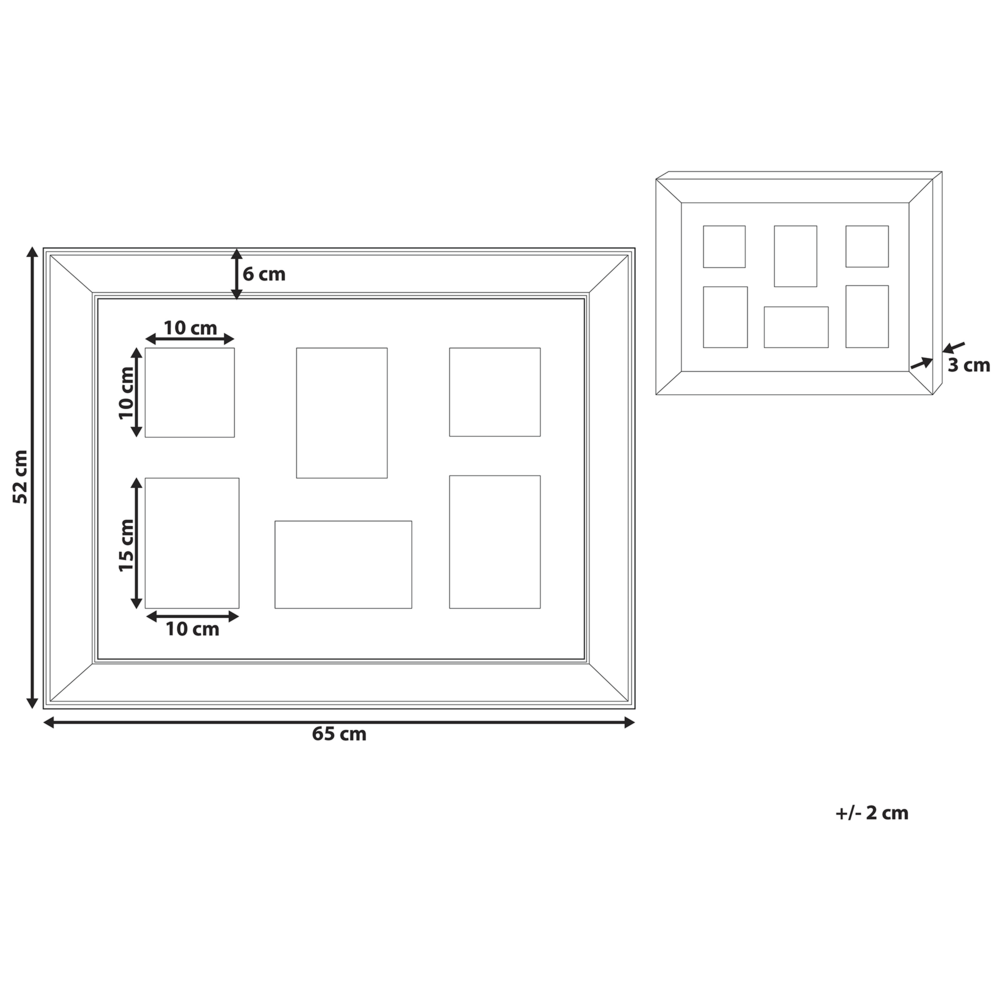 Cornice Multifoto Rame Vetro Plastica 51 x 32 cm Specchiata per 3 Foto 15x10 cm Collage Apertura