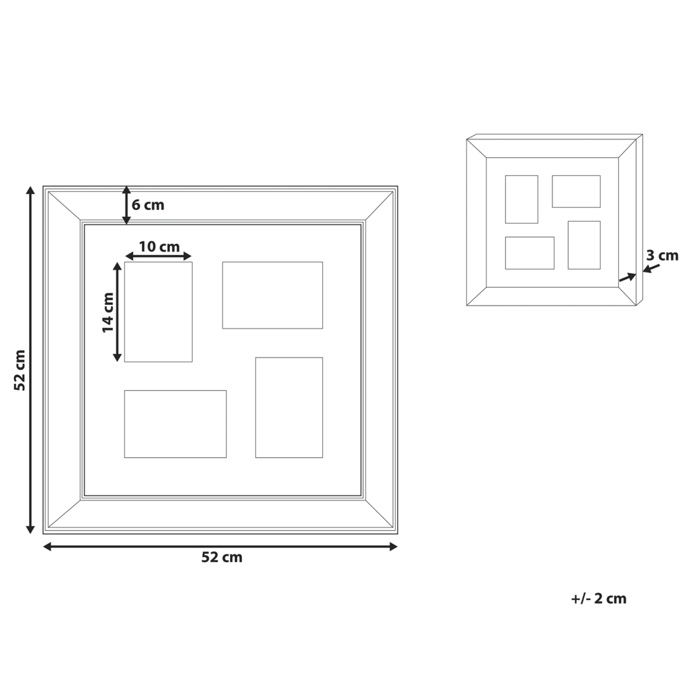 Cornice Multifoto Argento Vetro Plastica 69 x 69 cm Specchio per 10 Immagini 14x9 cm 12x17 cm 12x12 cm Collage Apertura