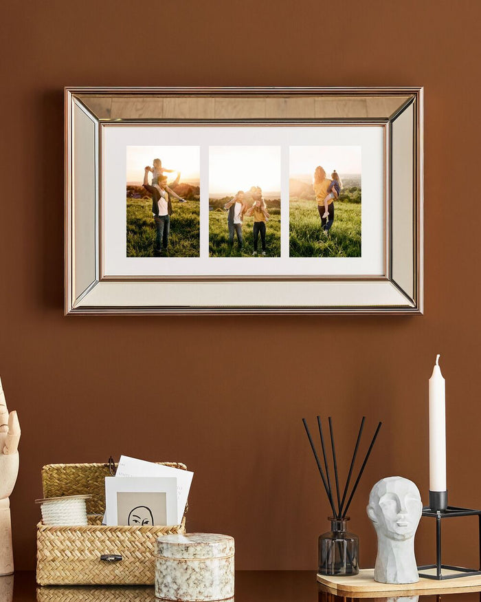 Cornice Multifoto Argento Vetro Plastica 49 x 44 cm Specchiata per 5 Foto 14x9 cm Collage Apertura