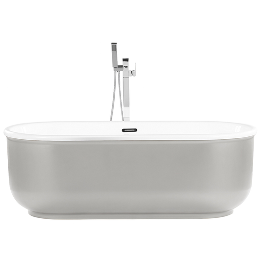 Vasca da bagno autoportante argento lucido sanitario acrilico singolo ovale moderno design minimalista