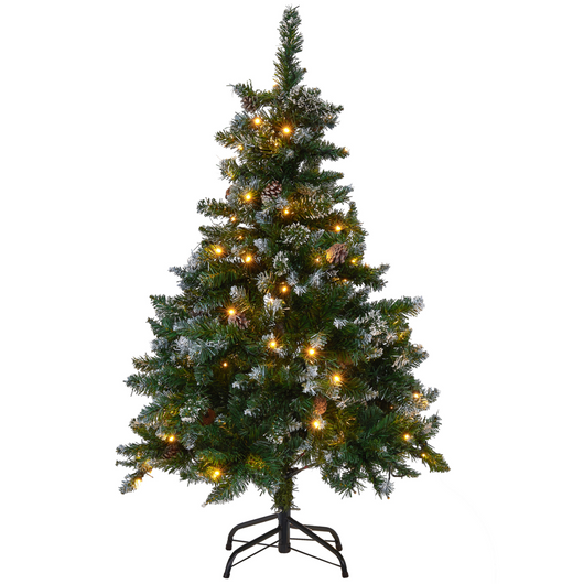 Albero di Natale Artificiale PreIlluminato Verde Innevato Base Nera 120 cm