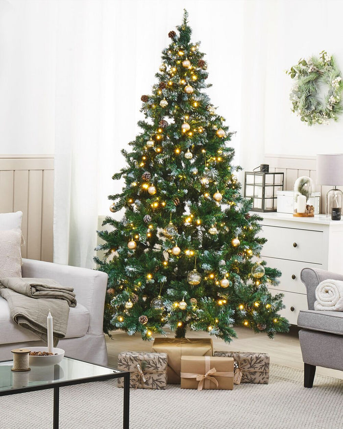 Albero di Natale Artificiale PreIlluminato Verde Innevato Base Nera 210 cm