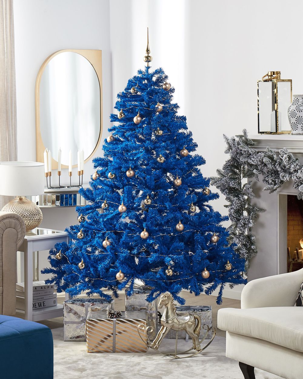 Albero di Natale artificiale Base in metallo PVC tradizionale 210 cm blu