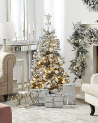 Albero di Natale artificiale innevato preilluminato con supporto in metallo 120 cm bianco