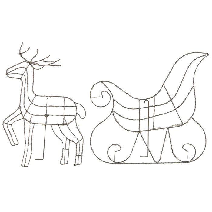 Decorazione da Interno ed Esterno con Luci a LED Slitta e Renne in Metallo Argento