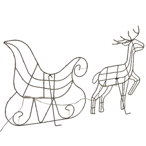 Decorazione da Interno ed Esterno con Luci a LED Slitta e Renne in Metallo Argento