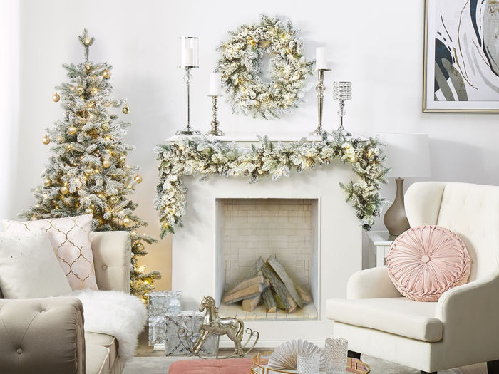 Festone natalizio artificiale innevato con Luci LED 180 cm Decorazione da Parete Bianco