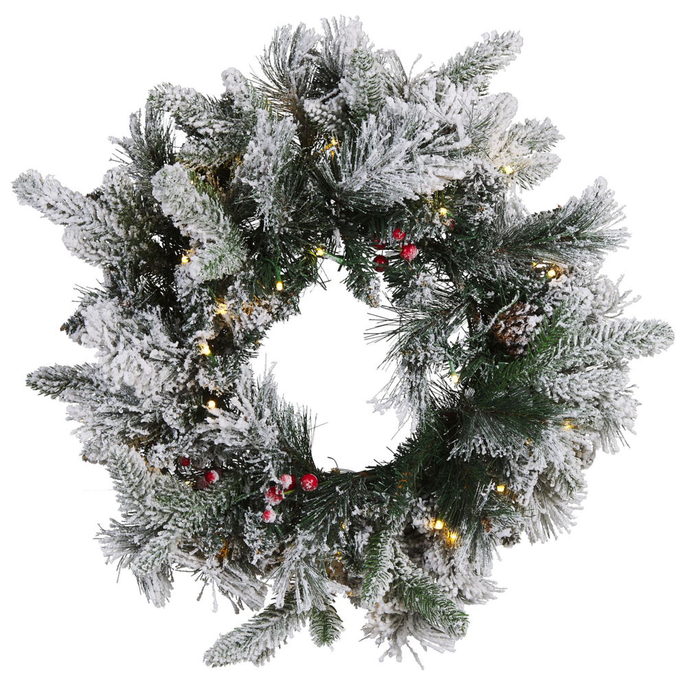 Ghirlanda Natalizia Artificiale Innevata PreIlluminata ⌀ 55 cm Bianco