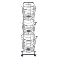 Carrello Portaoggetti per Bagno 3 Cestelli in Metallo di colore Grigio con Ruote moderno