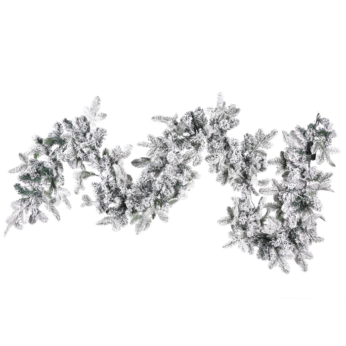 Festone Natalizio Artificiale con Luci LED 180 cm Innevata Decorazione da Parete Bianco