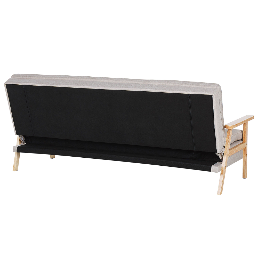 Moderno Divano Letto a 3 Posti in Tessuto di Poliestere Beige e Braccioli in Legno