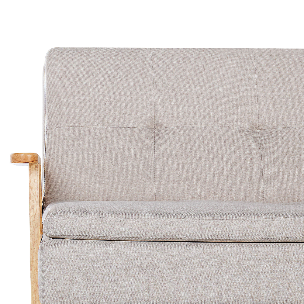 Moderno Divano Letto a 3 Posti in Tessuto di Poliestere Beige e Braccioli in Legno