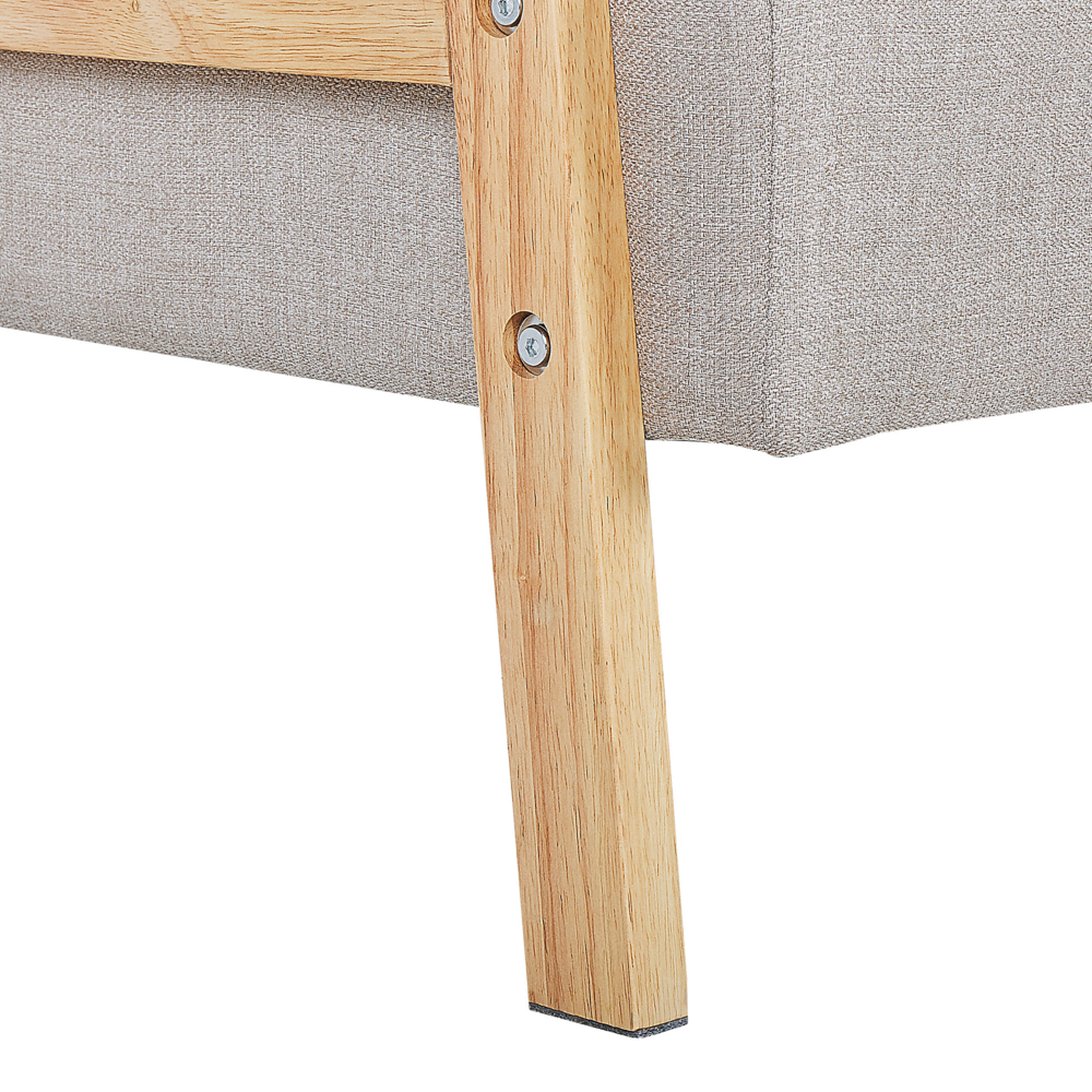 Moderno Divano Letto a 3 Posti in Tessuto di Poliestere Beige e Braccioli in Legno