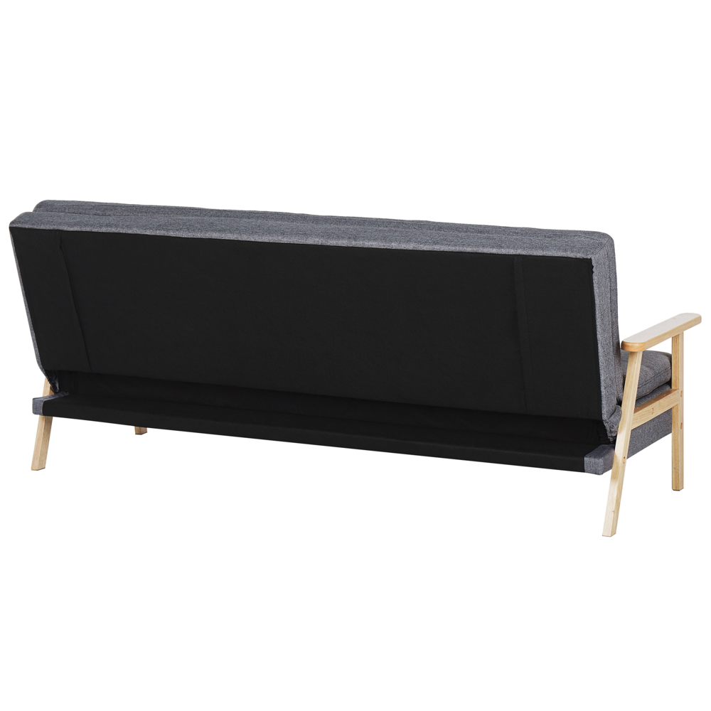 Moderno Divano Letto a 3 Posti in Tessuto di Poliestere Grigio e Braccioli in Legno