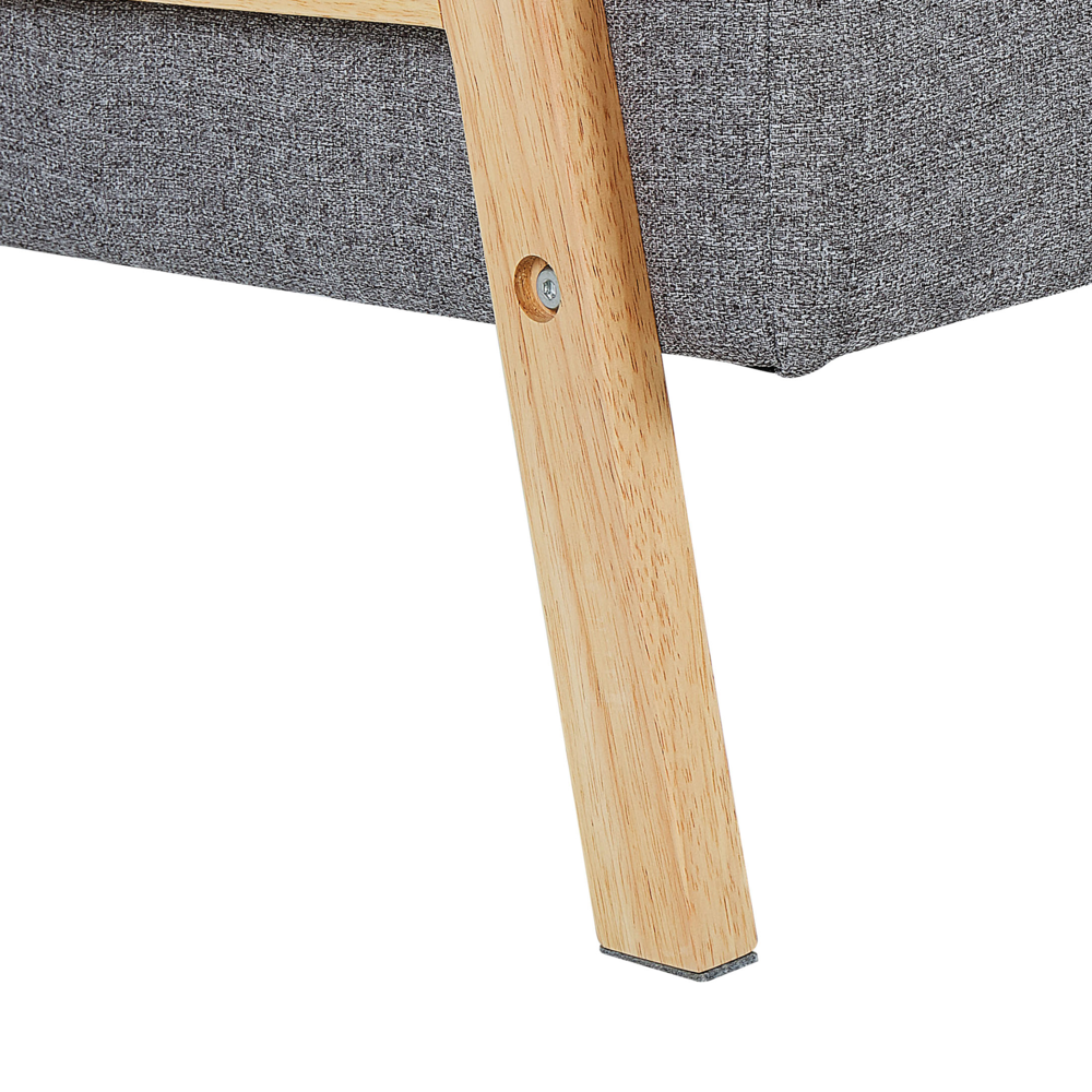 Moderno Divano Letto a 3 Posti in Tessuto di Poliestere Grigio Chiaro e Braccioli in Legno