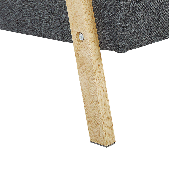 Moderno Divano Letto a 3 Posti in Tessuto di Poliestere Grigio Scuro e Braccioli in Legno