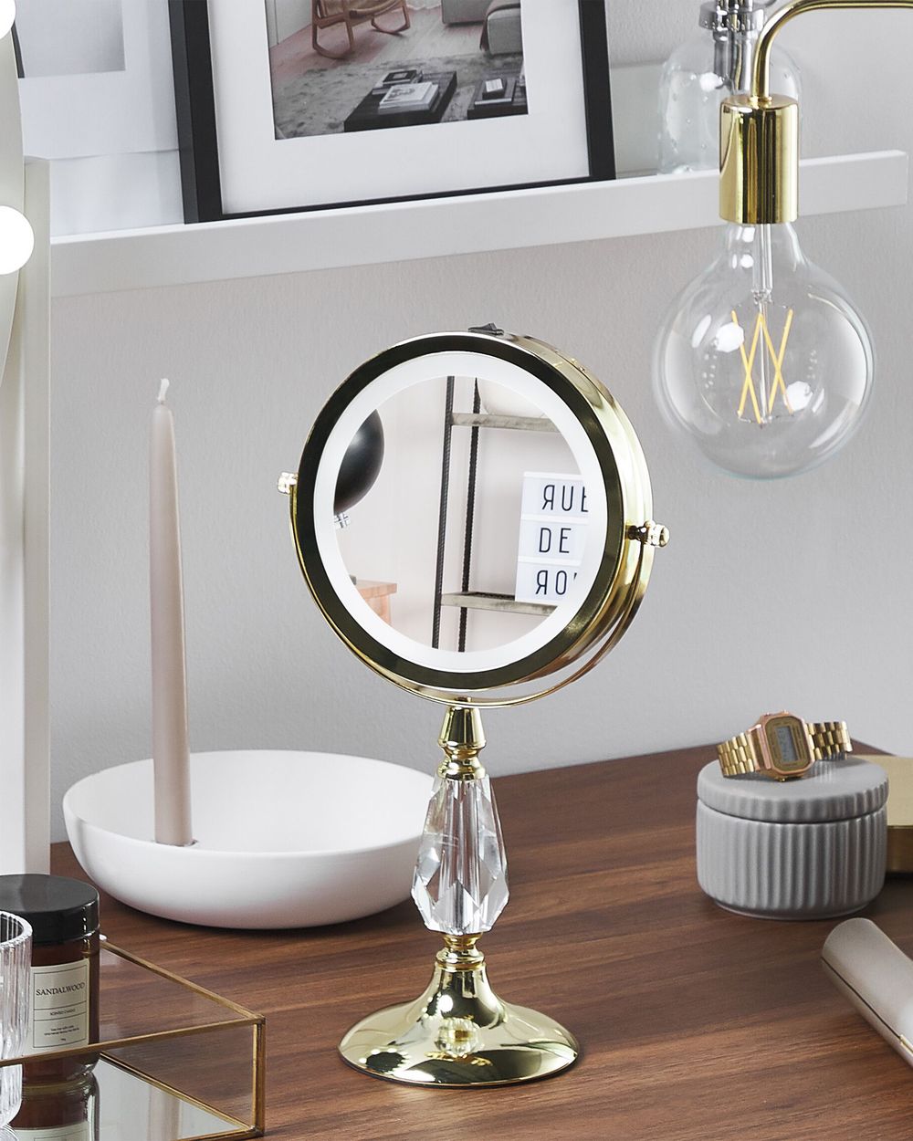 Specchio da tavolo double face per trucco a LED metallo Nero ø 18 cm 1x / 5x