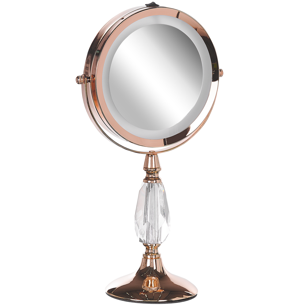 Specchio da tavolo double face per trucco a LED metallo rosa dorato ø 18 cm 1x / 5x