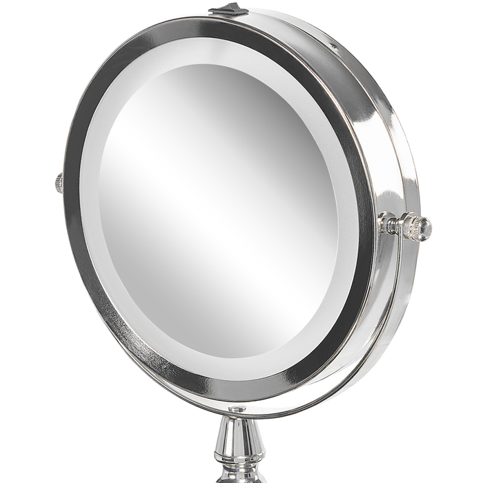 Specchio da tavolo double face per trucco a LED metallo argento ø 18 cm 1x / 5x