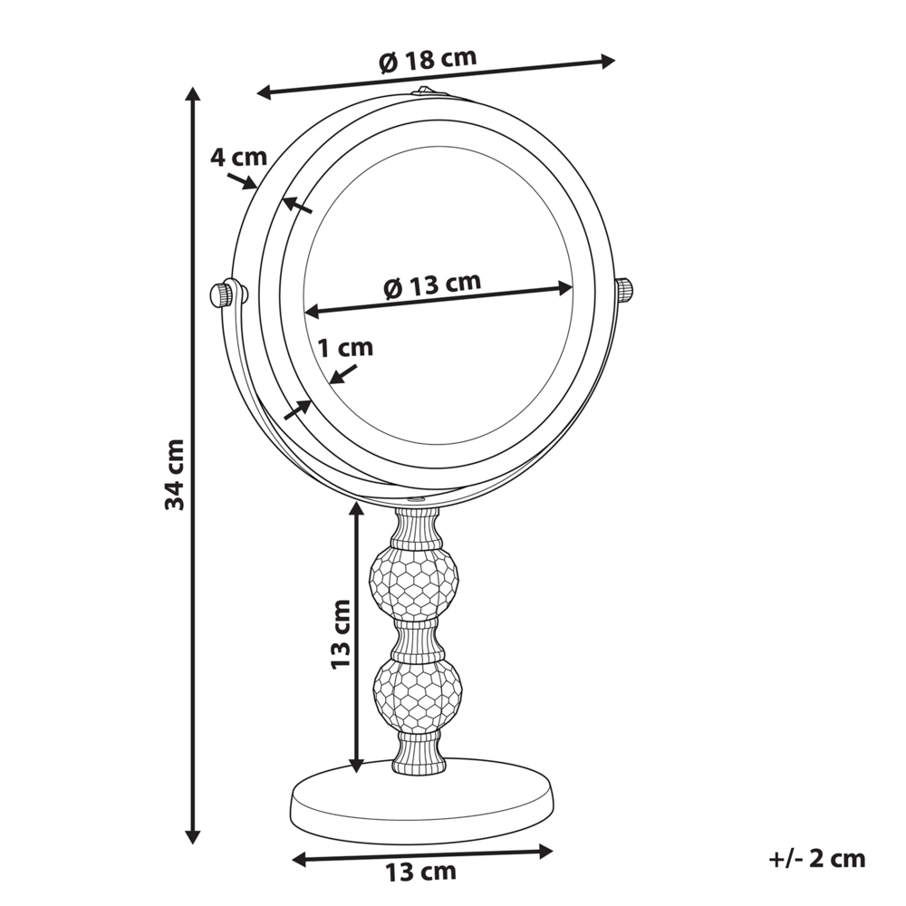 Specchio da tavolo double face per trucco a LED metallo dorato ø 13 cm 1x / 5x
