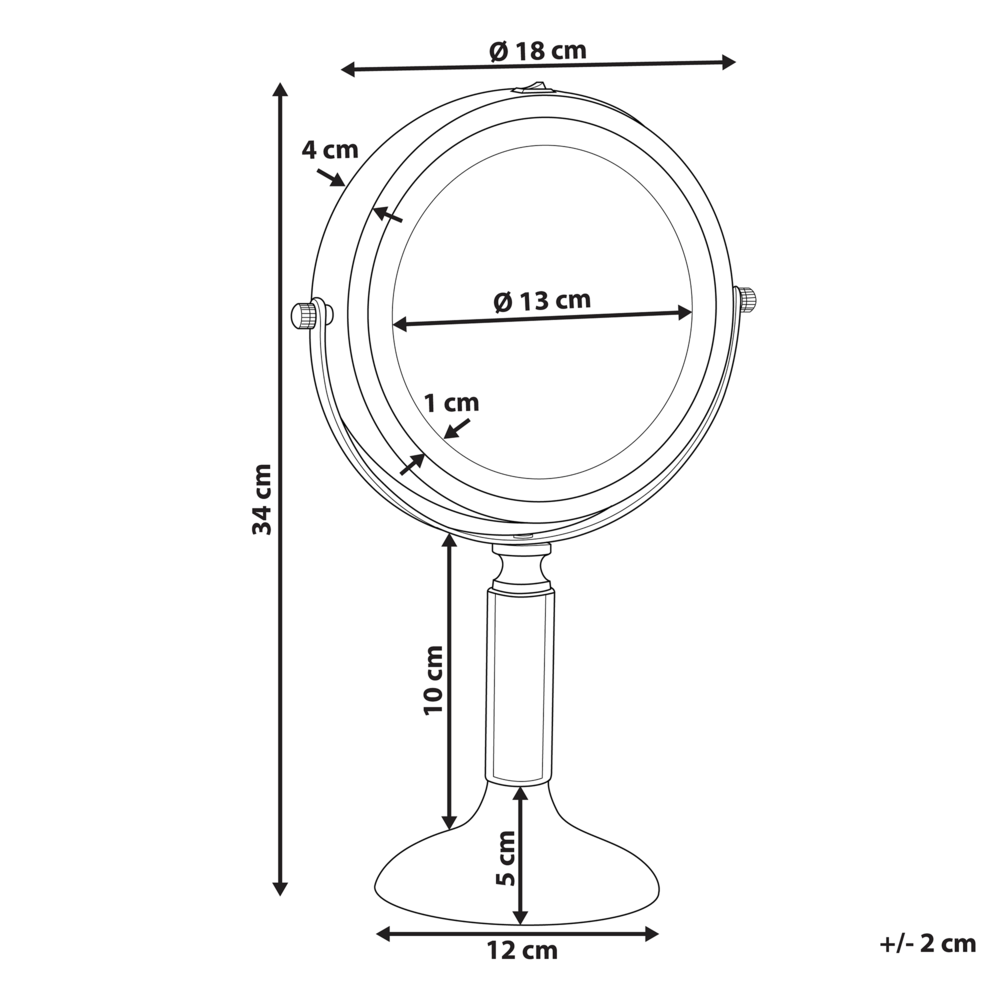 Specchio da tavolo double face per trucco a LED metallo dorato ø 13 cm 1x / 5x