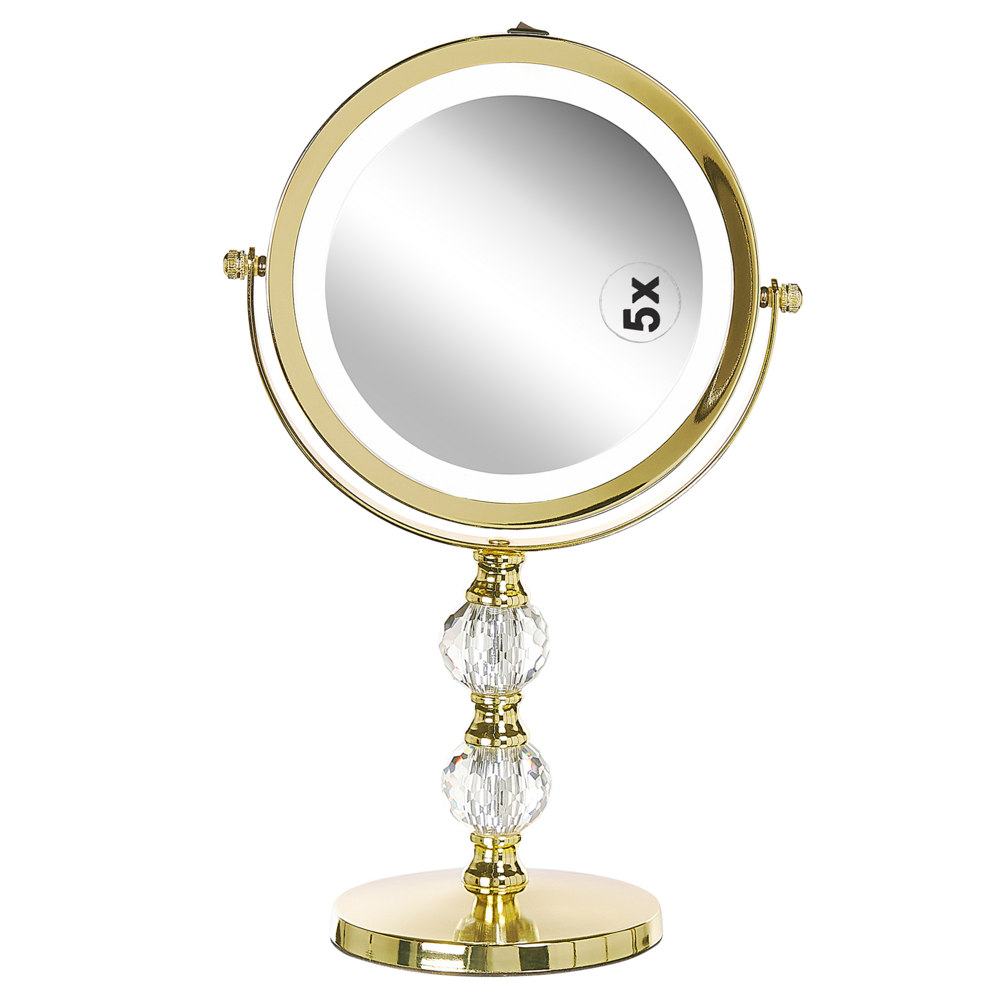 Specchio da tavolo double face per trucco a LED metallo dorato ø 13 cm 1x / 5x
