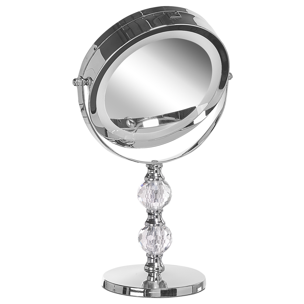 Specchio da tavolo double face per trucco a LED metallo argento ø 13 cm 1x / 5x