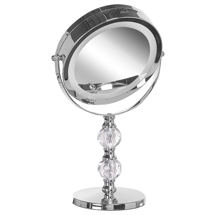 Specchio da tavolo double face per trucco a LED metallo argento ø 13 cm 1x / 5x