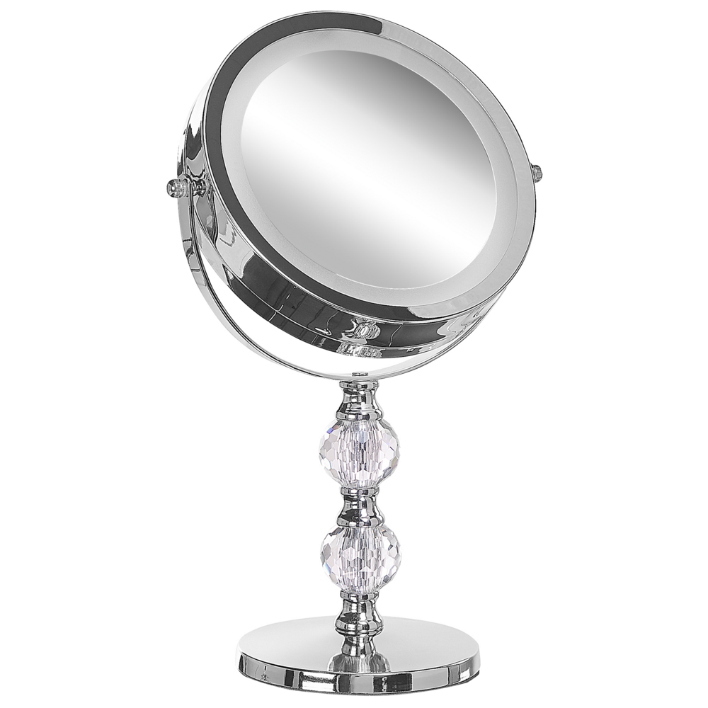 Specchio da tavolo double face per trucco a LED metallo argento ø 13 cm 1x / 5x