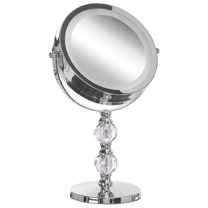 Specchio da tavolo double face per trucco a LED metallo argento ø 13 cm 1x / 5x