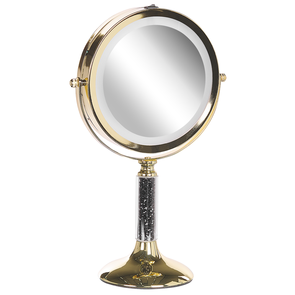 Specchio da tavolo double face per trucco a LED metallo dorato ø 13 cm 1x / 5x