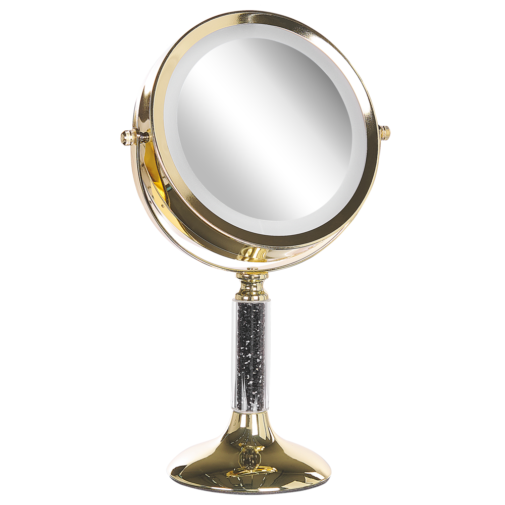 Specchio da tavolo double face per trucco a LED metallo dorato ø 13 cm 1x / 5x