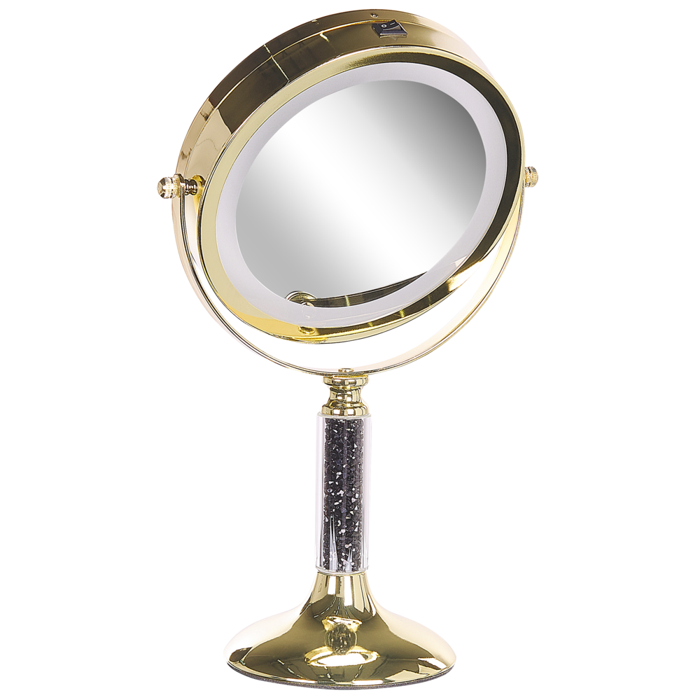 Specchio da tavolo double face per trucco a LED metallo dorato ø 13 cm 1x / 5x