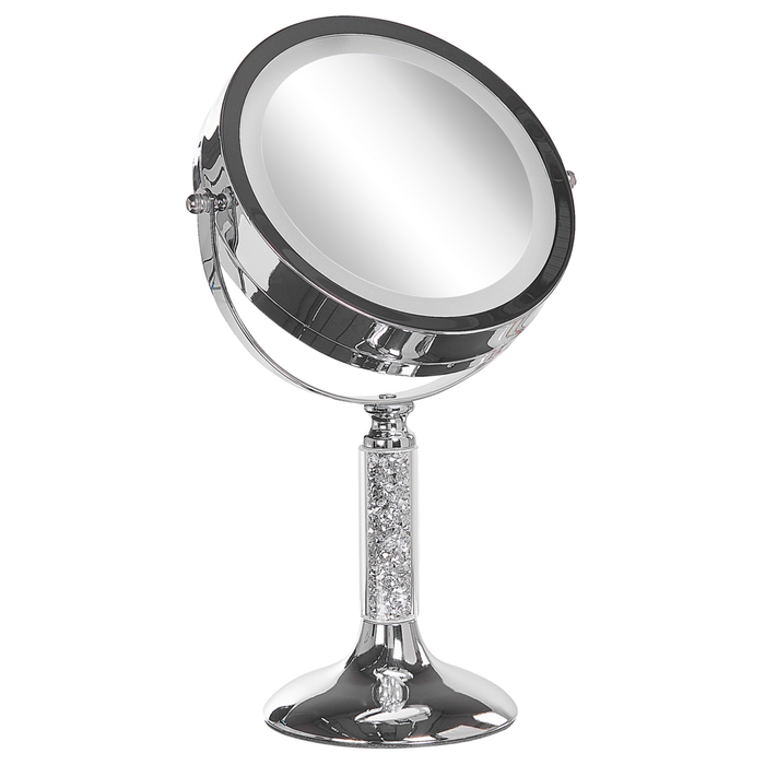 Specchio da tavolo double face per trucco a LED metallo argento ø 13 cm 1x / 5x