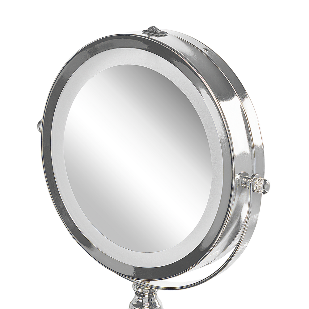 Specchio da tavolo double face per trucco a LED metallo argento ø 13 cm 1x / 5x