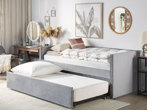 Letto estraibile 90 x 200 cm Velluto grigio chiaro Singolo doghe in legno Daybed Glamour Borchie decorative