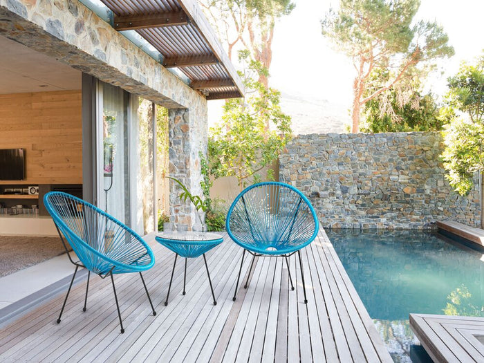 Set da Esterno con Tavolino e 2 Sedie Blu in Rattan Sintetico Moderno