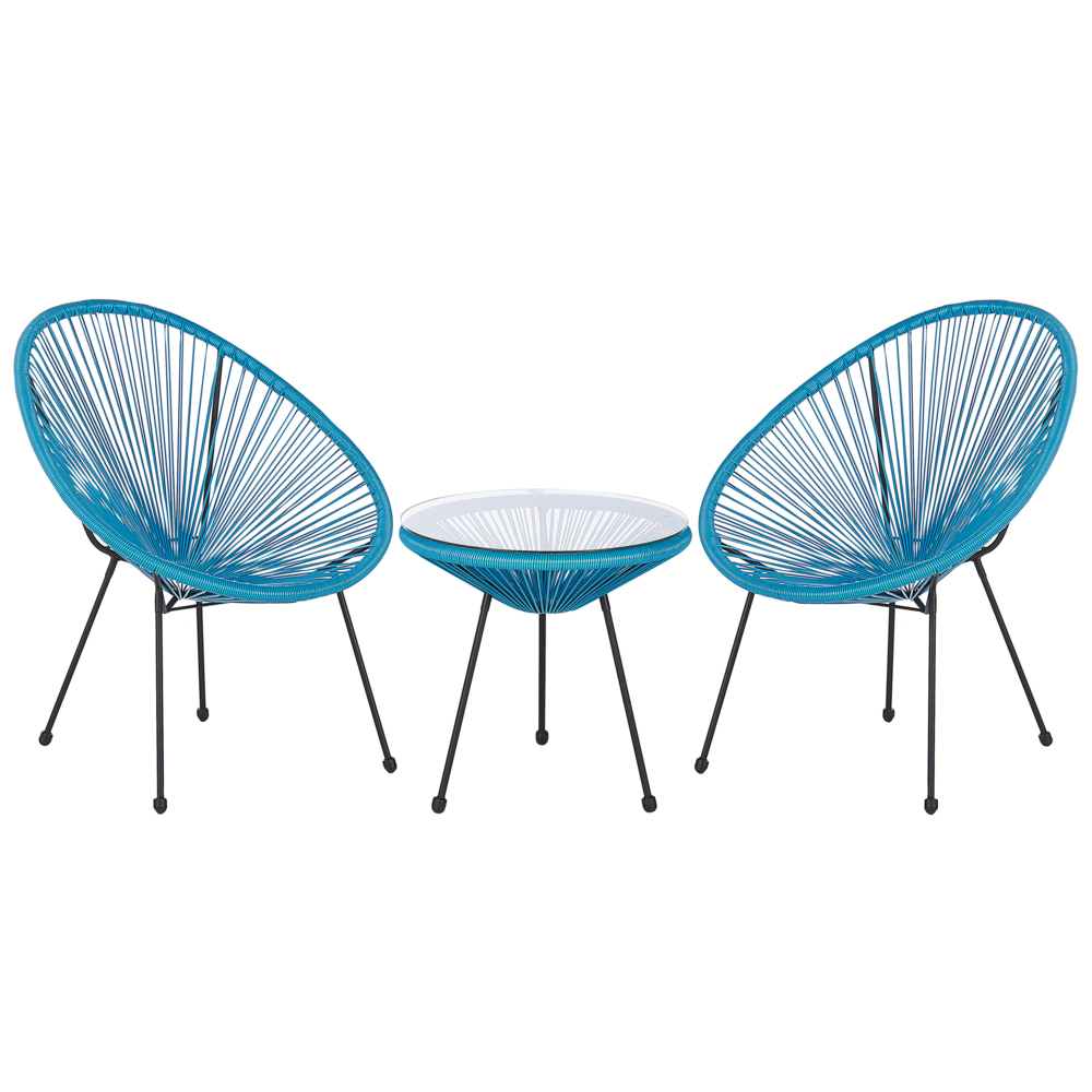 Set da Esterno con Tavolino e 2 Sedie Blu in Rattan Sintetico Moderno