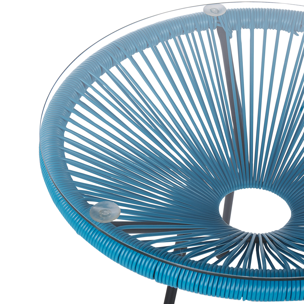 Set da Esterno con Tavolino e 2 Sedie Blu in Rattan Sintetico Moderno